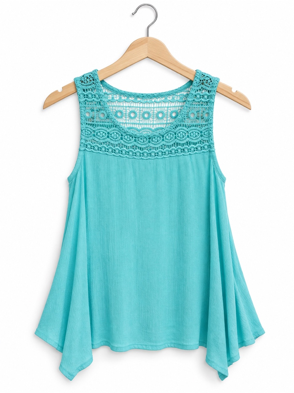 Mudd Girls Aqua Teal Crochet Lace Sharkbite Swing Tank Top Size 10 NWT